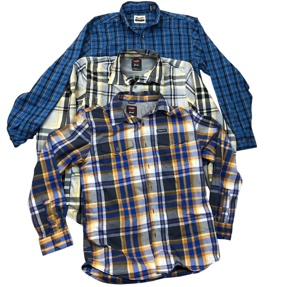 Wrangler Men Shirts Lot of Three Medium Long Sleeve Plaid Button Up Casual